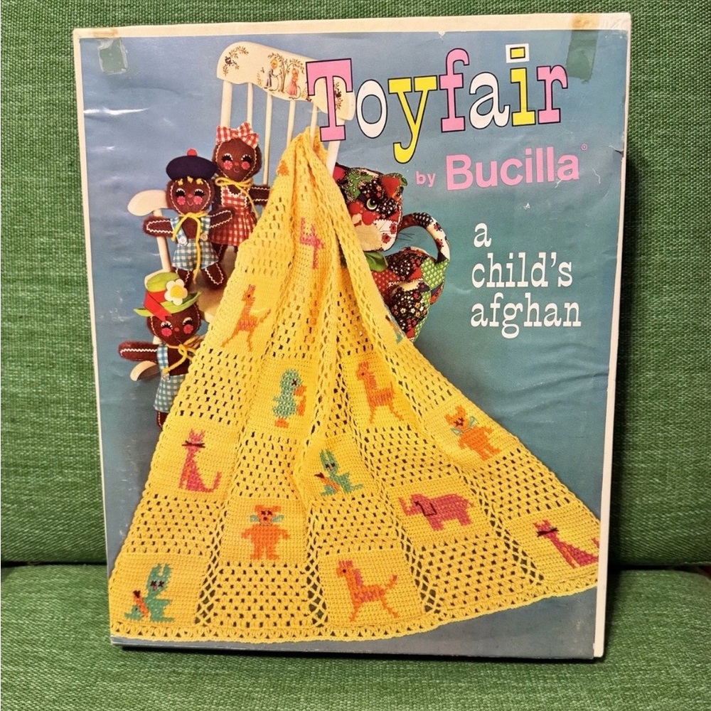 Vtg Toyfair By Bucilla Childs Afghan Kit Baby Blue Blanket Crochet Embroidery